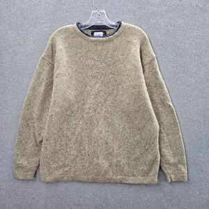 VINTAGE Woolrich Men Sweater Large Khaki Wool Blend Long Sleeve Crew Neck Y2K